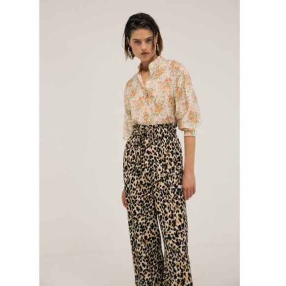 Suzie Winkle Tilio Trousers Pants Womens 34 XS Black Tan Leopard Print Wide Leg - Picture 2 of 12